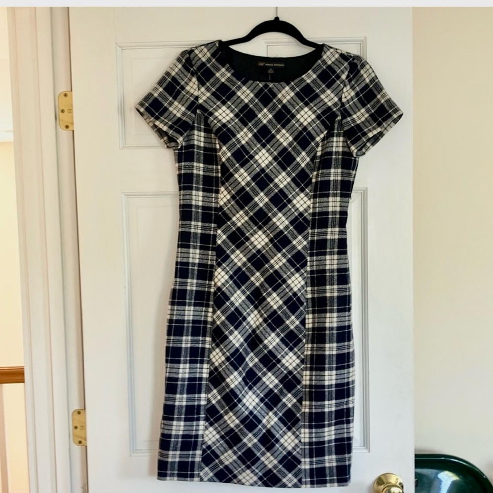 BROOKS BROTHERS “346” Navy Plaid Wool Sheath Dress Sz 6